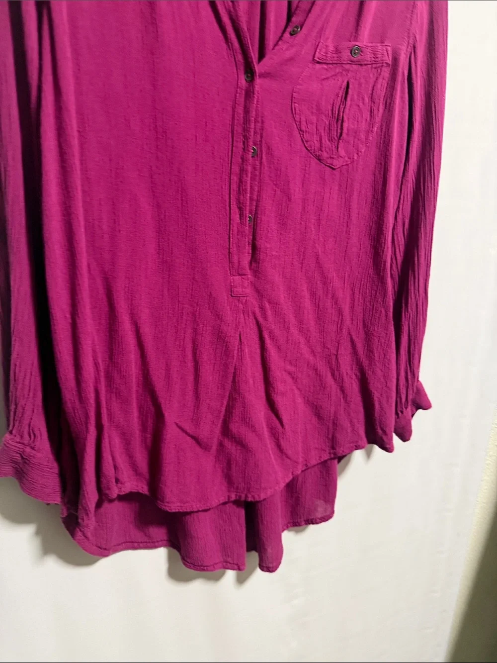 Free People New Romantics Magenta High-Low Button Tunic Top XS Fuchsia Boho